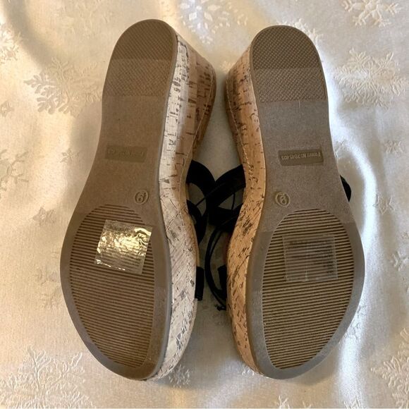 Falls Creek Cork Black Wedge Sandals Black Delia Memory Foam Sz 9 NWT Gorgeous - Picture 5 of 5